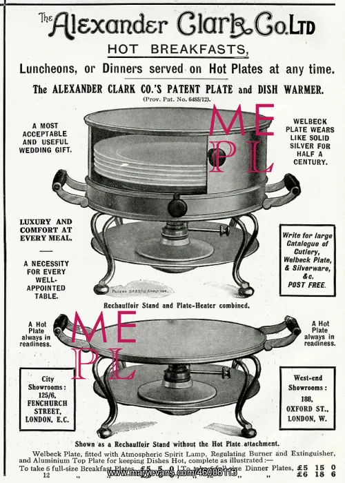 : Advert for The Alexander Clark, hot plate 1912 : Advert for The Alexander Clark, hot plate 1912