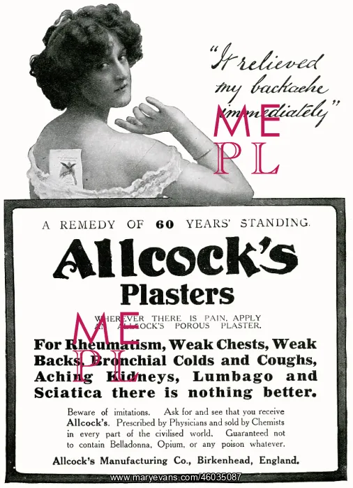 : Advert for Allcock's plasters 1909 : Advert for Allcock's plasters 1909