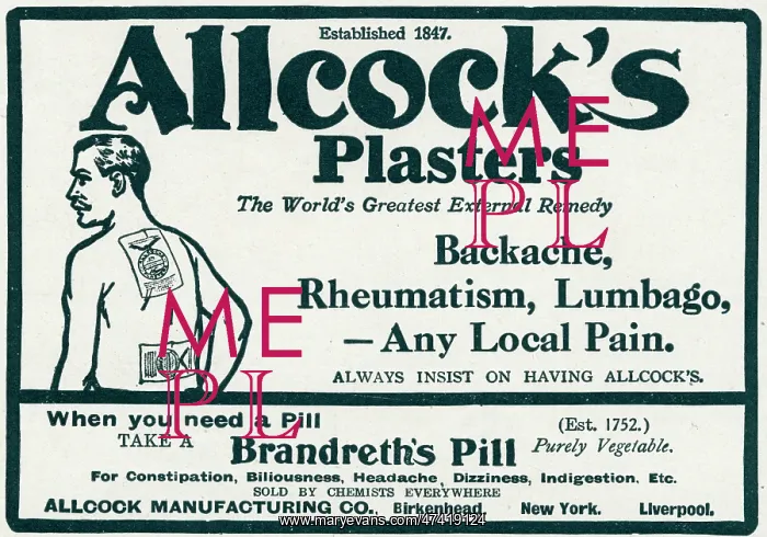 : Advert for Allcock's Plasters for aches and pains WWI : Advert for Allcock's Plasters for aches and pains WWI