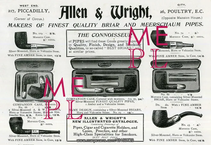 : Advert, Allen & Wright, Briar and Meerschaum pipes : Advert, Allen & Wright, Briar and Meerschaum pipes