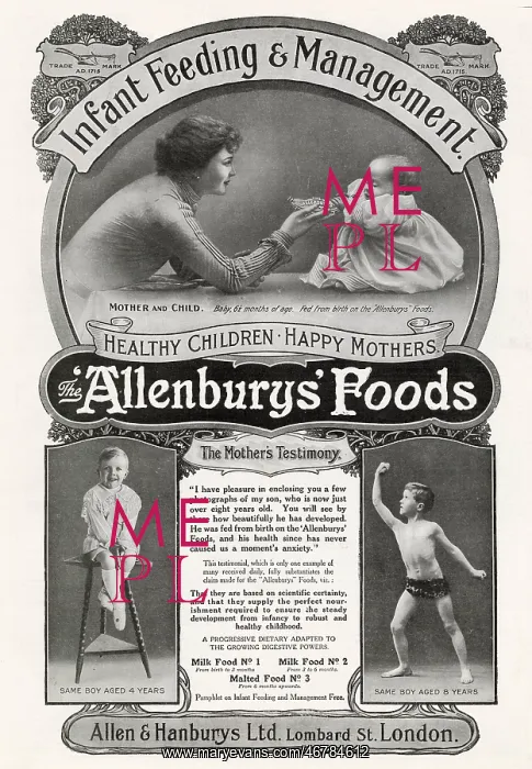: Advert for Allenburys Infant Feed 1910 : Advert for Allenburys Infant Feed 1910