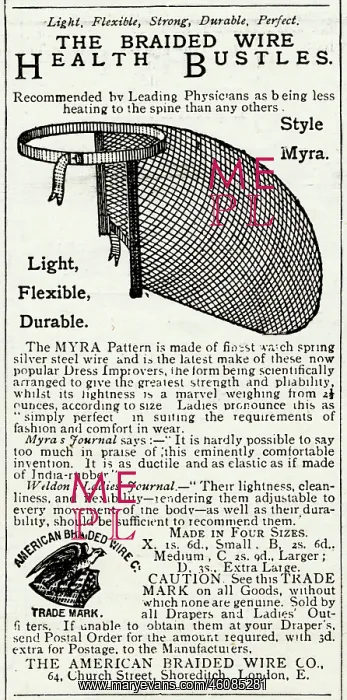 : Advert for American Braided Wire bustles 1887 : Advert for American Braided Wire bustles 1887
