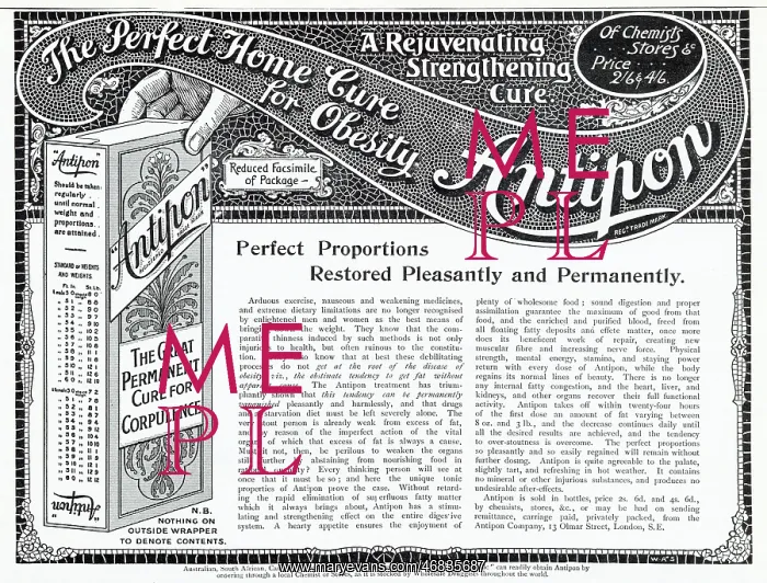 : Advert for Antipon - weight loss 1908 : Advert for Antipon - weight loss 1908
