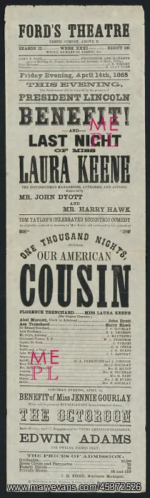  : Advertisement for the April 14, 1865 performance