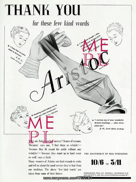 : Advert for Aristoc stockings 1936 : Advert for Aristoc stockings 1936