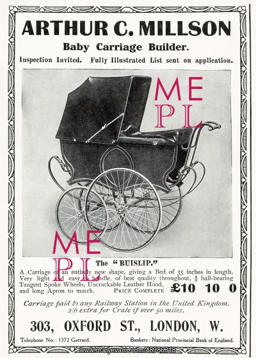 : Advert for Arthur C. Millson - pram 1911 : Advert for Arthur C. Millson - pram 1911