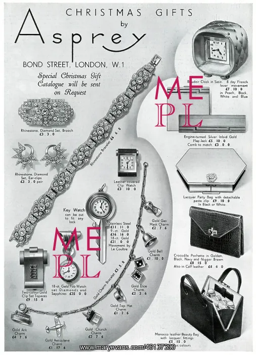 : Advert for Asprey christmas presents 1938 : Advert for Asprey christmas presents 1938