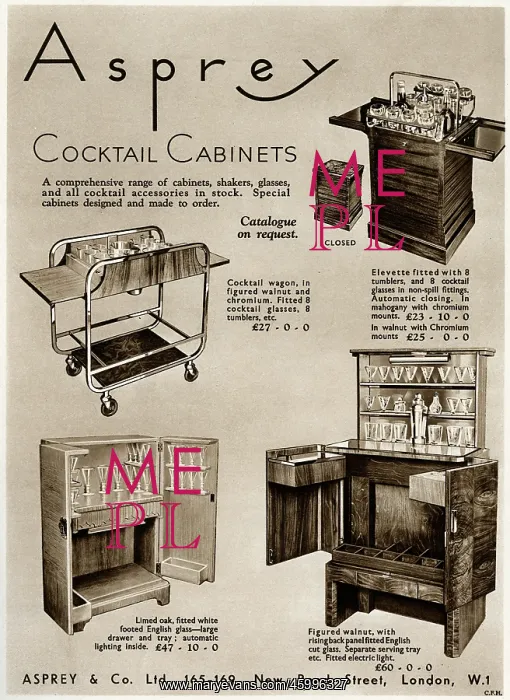 : Advert for Asprey cocktail cabinets 1936 : Advert for Asprey cocktail cabinets 1936