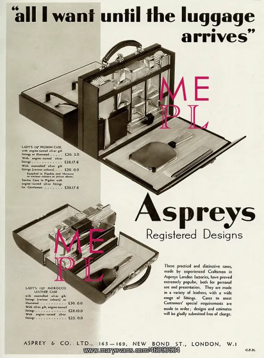 : Advert for Asprey dressing case 1934 : Advert for Asprey dressing case 1934