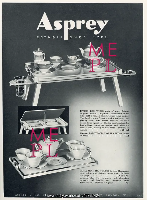 : Advert for Asprey fitted bed table 1934 : Advert for Asprey fitted bed table 1934