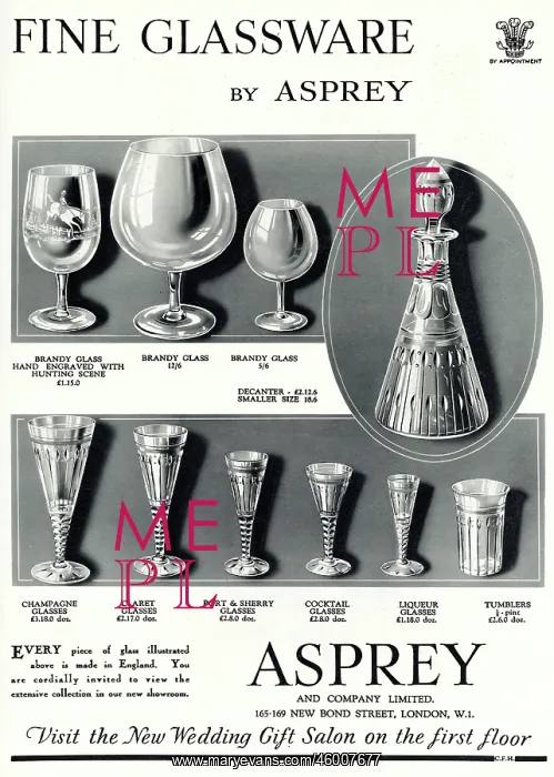: Advert for Asprey glassware 1934 : Advert for Asprey glassware 1934
