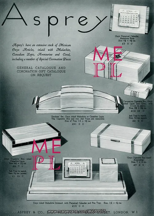 : Advert for Asprey Mexican onyx articles 1937 : Advert for Asprey Mexican onyx articles 1937