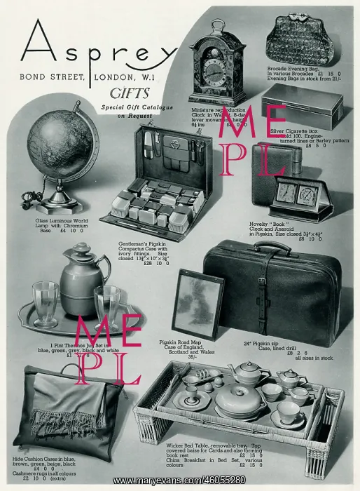 : Advert for Asprey selection of household items 1937 : Advert for Asprey selection of household items 1937