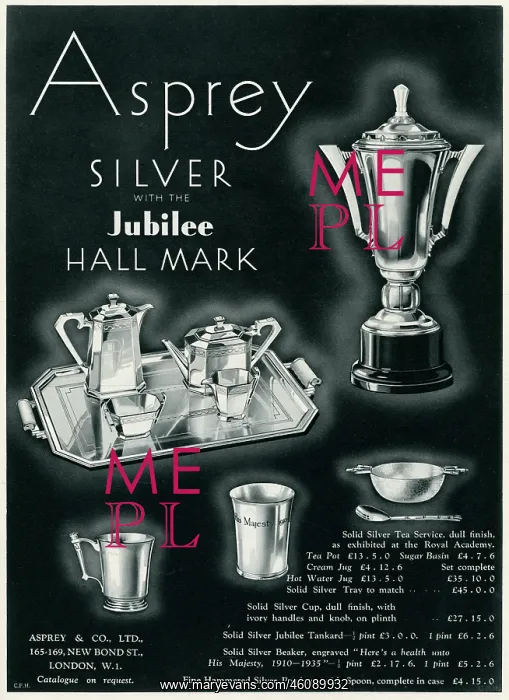 : Advert for Asprey silver with Jubilee hall mark 1935 : Advert for Asprey silver with Jubilee hall mark 1935