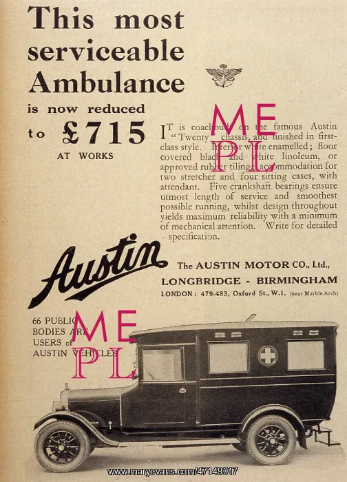 : Advertisement for the Austin ambulance : Advertisement for the Austin ambulance