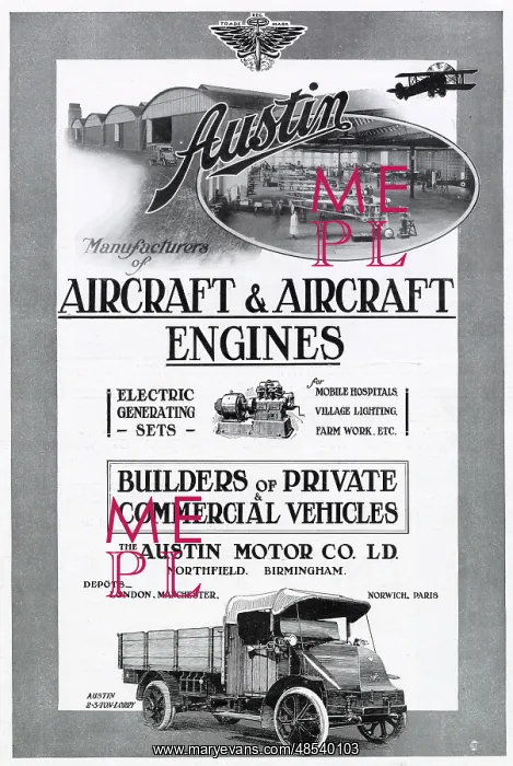 : Advert for Austin Manufacturing - War Effort 1917 : Advert for Austin Manufacturing - War Effort 1917