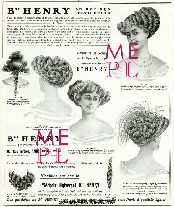 : Advert for B Henry hairpieces 1908 : Advert for B Henry hairpieces 1908