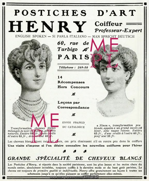 : Advert for B Henry hairstyles 1906 : Advert for B Henry hairstyles 1906