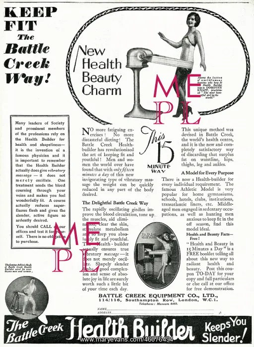 : Advert for Battle Creek Health Builder 1929 : Advert for Battle Creek Health Builder 1929
