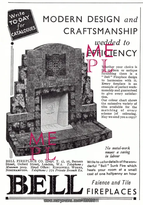 : Advert for Bell - faience and tile fireplaces 1933 : Advert for Bell - faience and tile fireplaces 1933