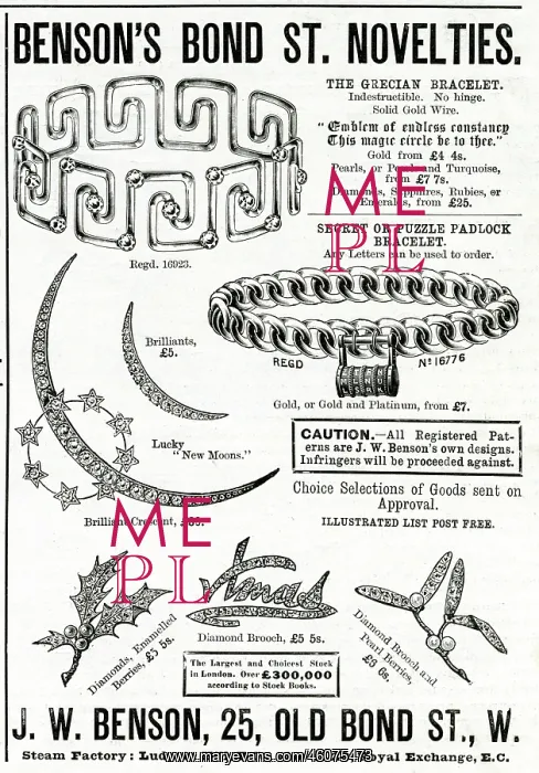 : Advert for Benson's jewellery 1893 : Advert for Benson's jewellery 1893
