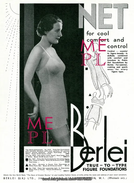 : Advert for Berlei women's underwear 1933 : Advert for Berlei women's underwear 1933