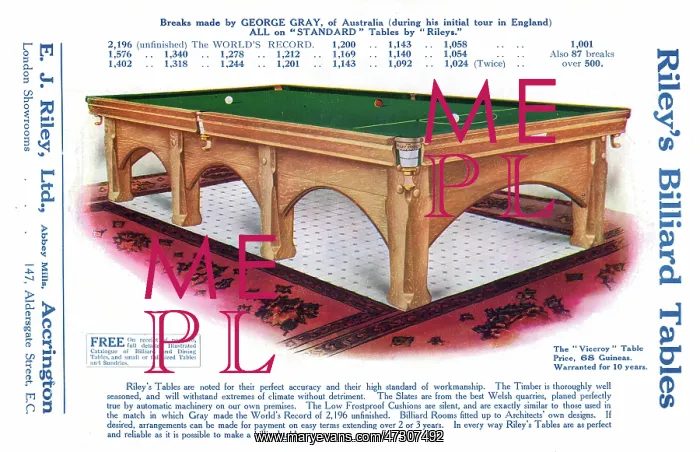  : ADVERT. BILLIARD TABLE