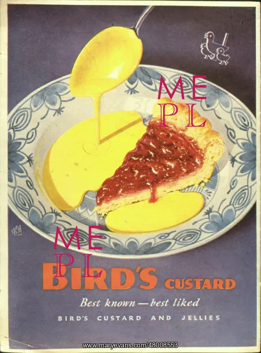: Advertisement for Bird's Custard with treacle tart : Advertisement for Bird's Custard with treacle tart