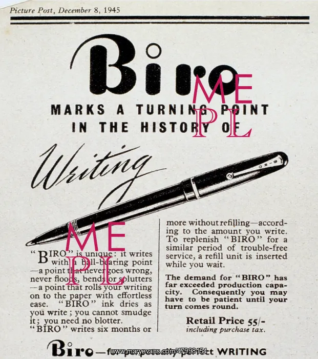 : Advertisement for the Biro ballpoint pen : Advertisement for the Biro ballpoint pen