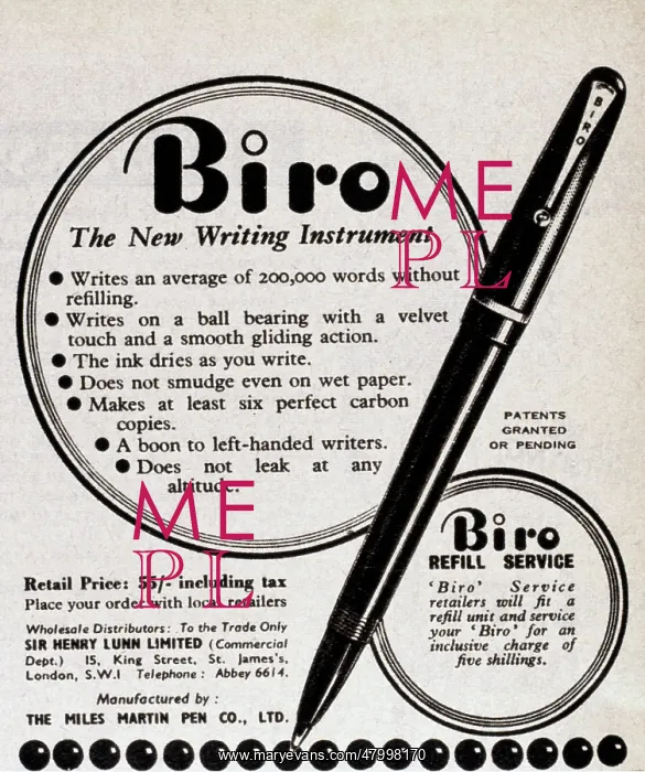 : Advertisement for the Biro ballpoint pen : Advertisement for the Biro ballpoint pen