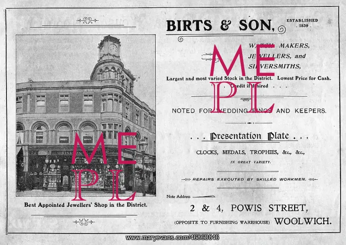 : Advertisement for Birts & Son, Woolwich, SE London : Advertisement for Birts & Son, Woolwich, SE London