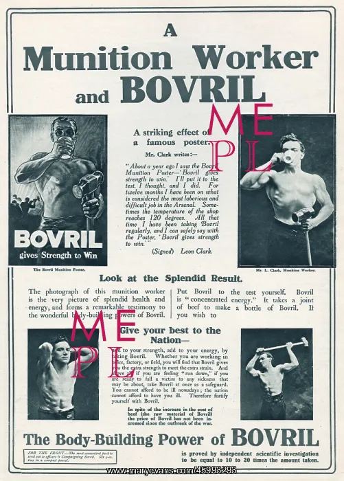 : Advert for The body-building power of Bovril 1916 : Advert for The body-building power of Bovril 1916