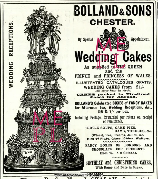 : Advert, Bolland & Sons, Chester, Wedding Cakes : Advert, Bolland & Sons, Chester, Wedding Cakes