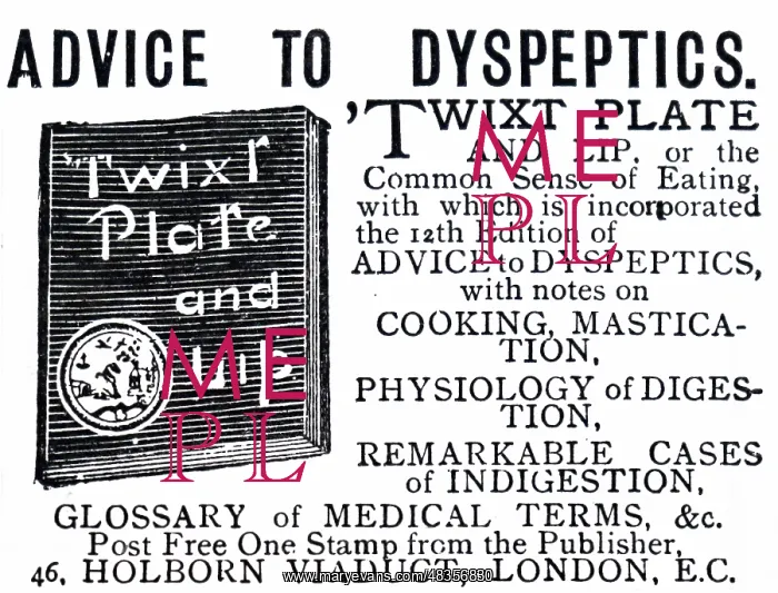 : Advertisement for booklet offering advice to dyspeptics : Advertisement for booklet offering advice to dyspeptics