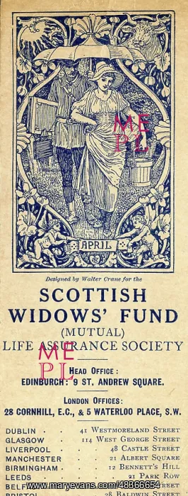 : Advertising bookmark, April, designed by Walter Crane : Advertising bookmark, April, designed by Walter Crane