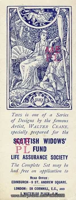 : Advertising bookmark, July, designed by Walter Crane : Advertising bookmark, July, designed by Walter Crane