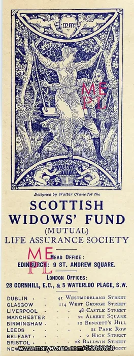 : Advertising bookmark, May, designed by Walter Crane : Advertising bookmark, May, designed by Walter Crane