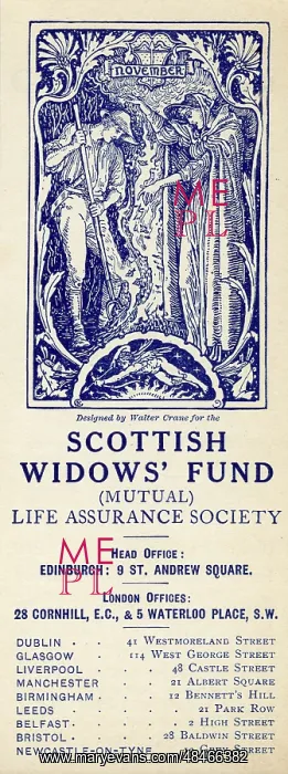 : Advertising bookmark, November, designed by Walter Crane : Advertising bookmark, November, designed by Walter Crane