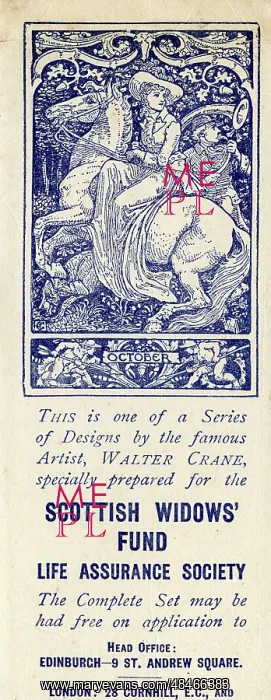 : Advertising bookmark, October, designed by Walter Crane : Advertising bookmark, October, designed by Walter Crane