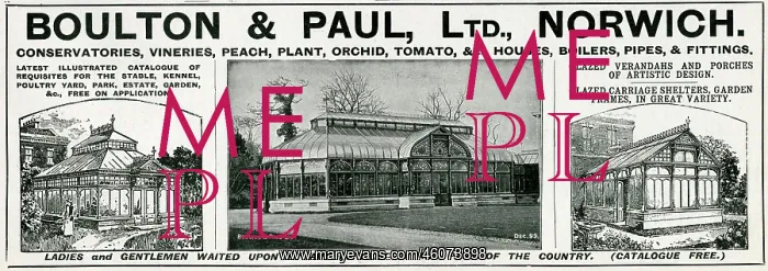 : Advert for Boulton & Paul, Ltd, conservatories 1904 : Advert for Boulton & Paul, Ltd, conservatories 1904