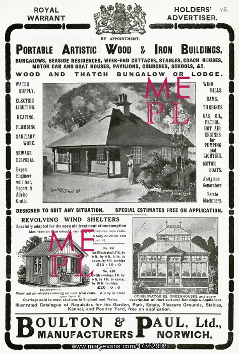 : Advert for Boulton & Paul, Ltd, conservatories 1905 : Advert for Boulton & Paul, Ltd, conservatories 1905