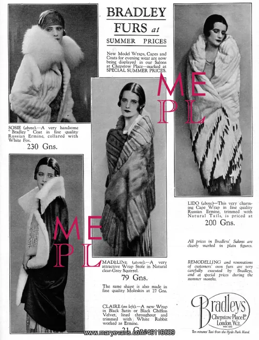  : Advert for Bradleys Furs, 1927