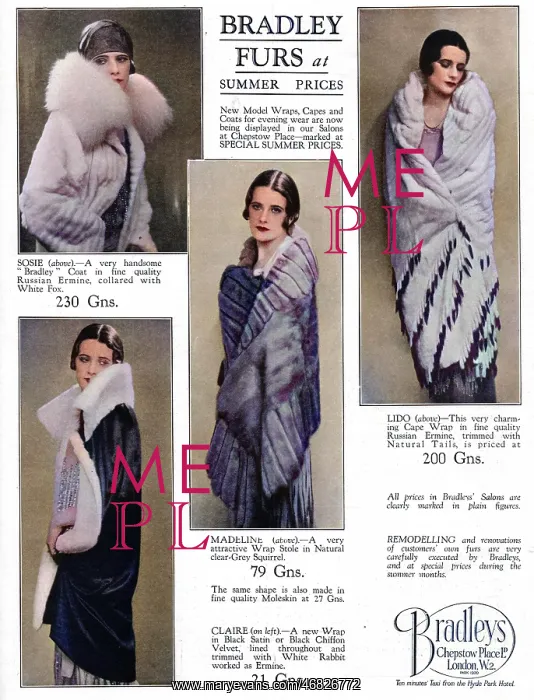  : Advert for Bradleys Furs, 1927