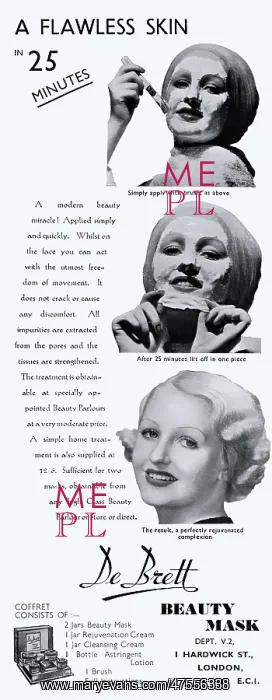 : Advert for De Bret beauty masks 1934 : Advert for De Bret beauty masks 1934