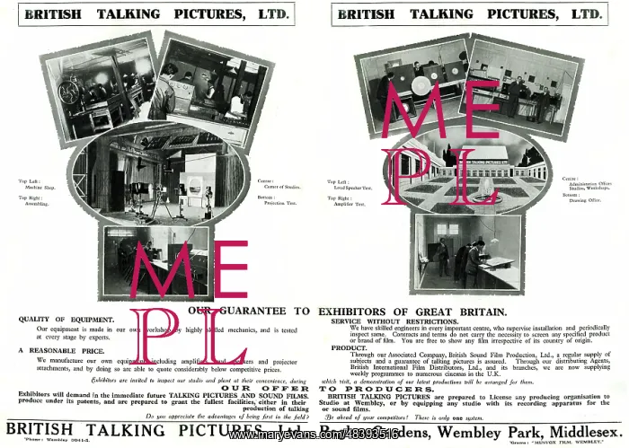 : Advert, British Talking Pictures Ltd, Wembley, North London : Advert, British Talking Pictures Ltd, Wembley, North London