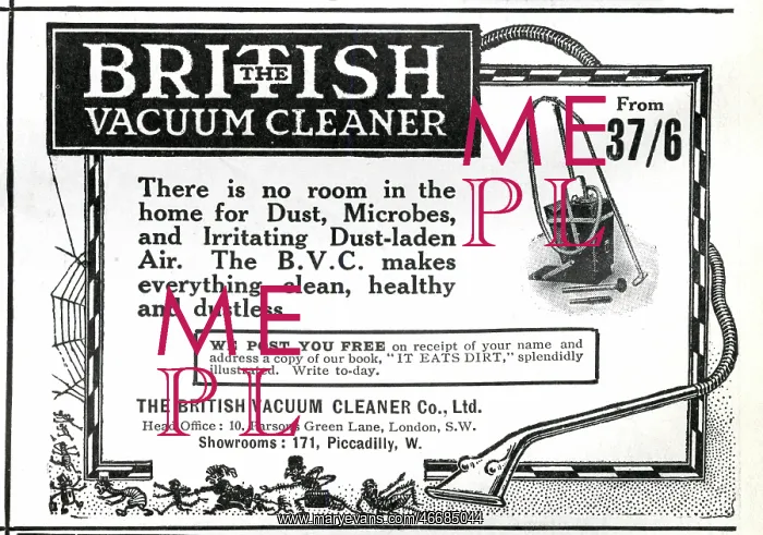 : Advert for The British Vacuum Cleaner 1912 : Advert for The British Vacuum Cleaner 1912