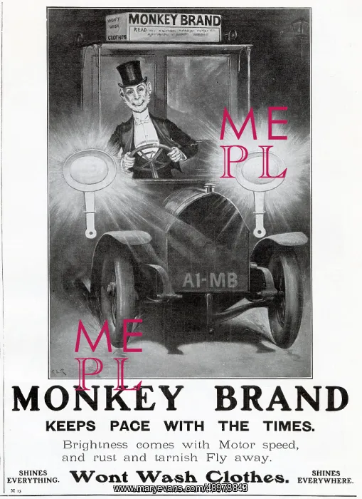 : Advert for Brooke's Monkey Brand Soap 1909 : Advert for Brooke's Monkey Brand Soap 1909