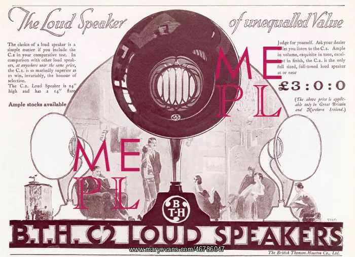 : Advert for B.T.H. Loud Speakers 1927 : Advert for B.T.H. Loud Speakers 1927