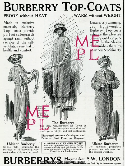 : Advert for Burberry top coats 1914 : Advert for Burberry top coats 1914