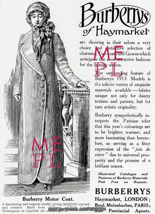: Advert for Burberry motor-coat 1913 : Advert for Burberry motor-coat 1913